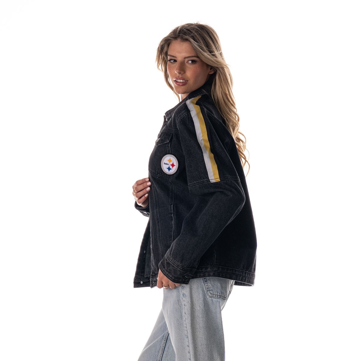 Pittsburgh Steelers Women's Wild Collective Rock Stud Denim Jacket 4 Pittsburgh Steelers Women's Wild Collective Rock Stud Denim Jacket