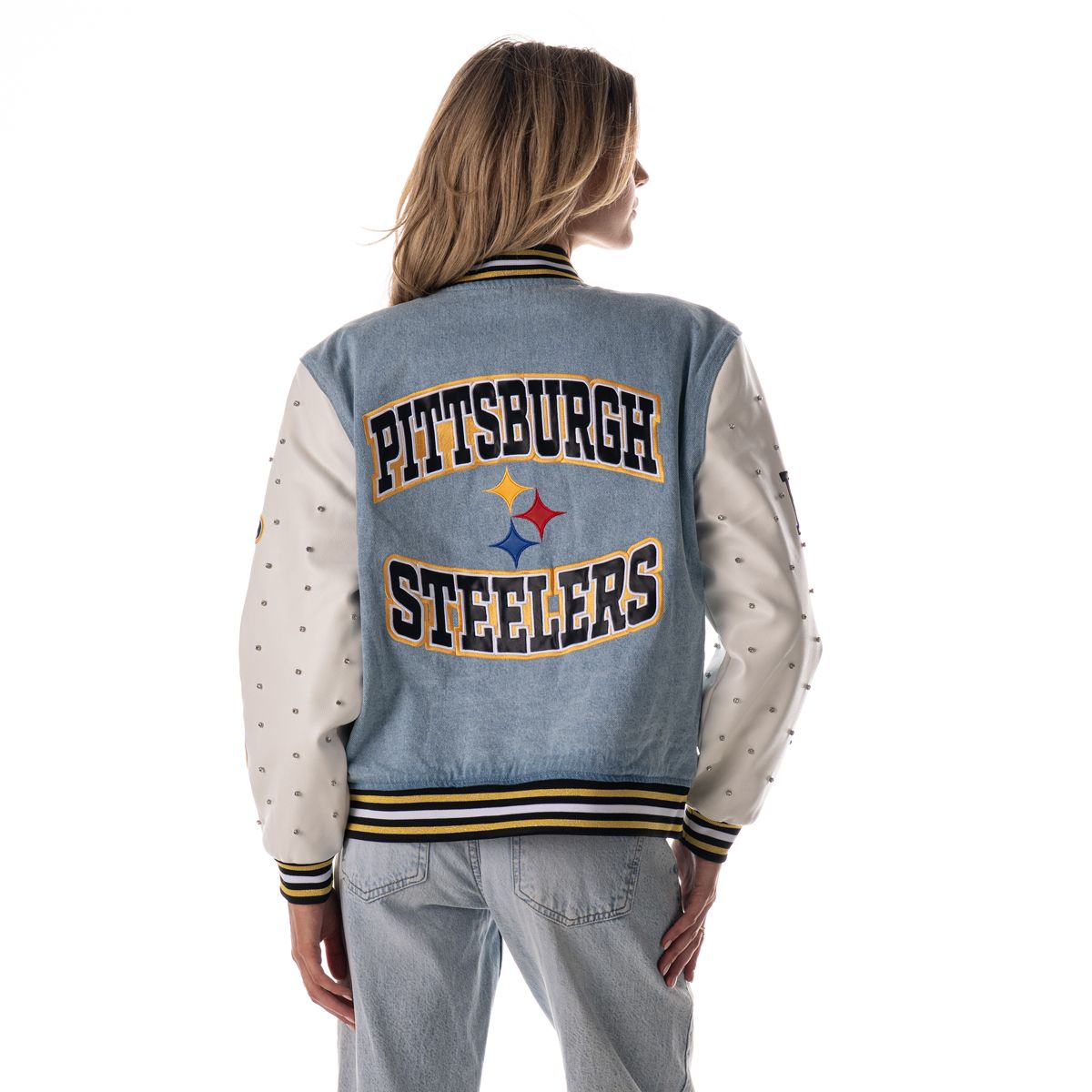 Pittsburgh Steelers Women's Wild Collective Denim Varsity Jacket