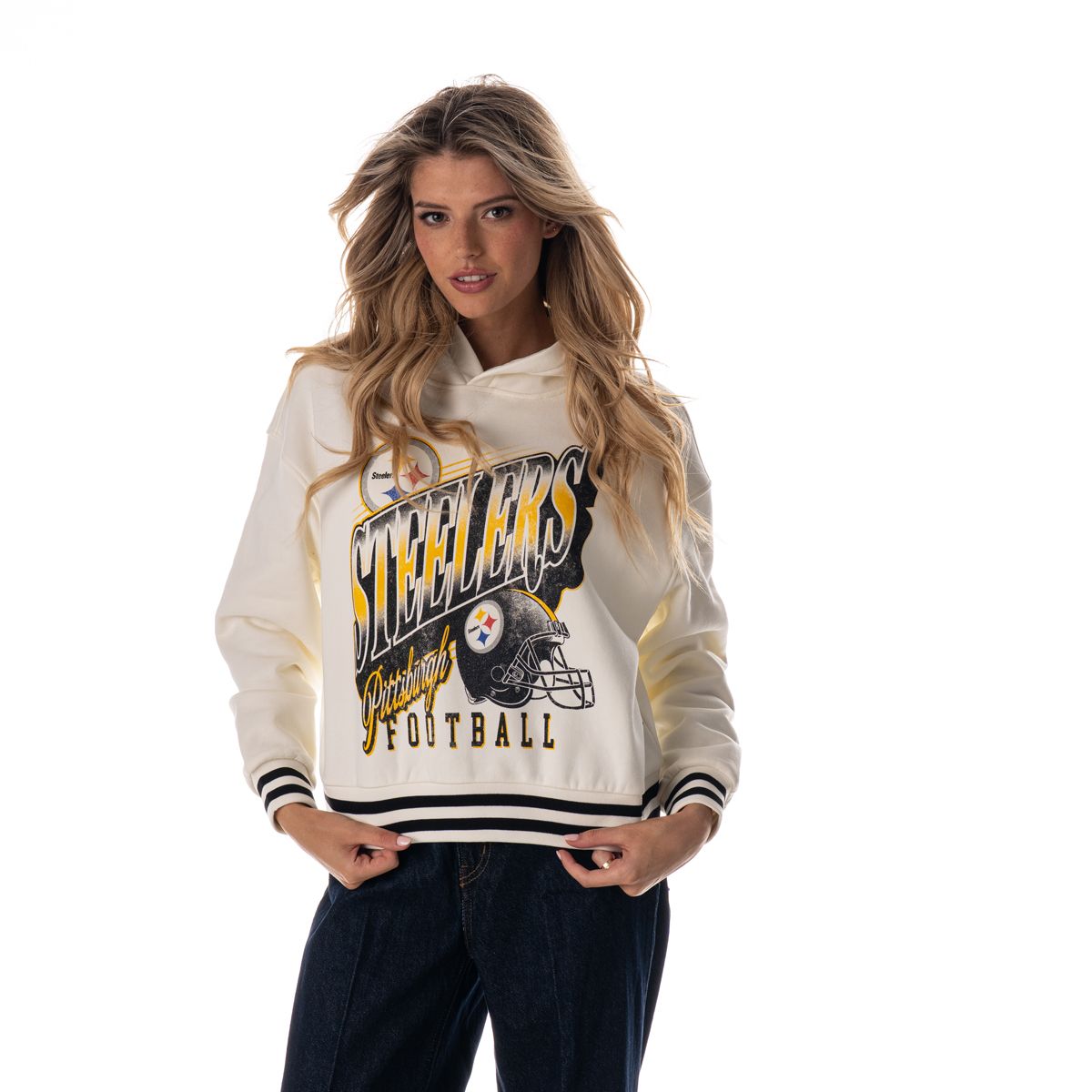 Pittsburgh Steelers Women's Wild Collective 90's Graphic Cropped Pullover Fleece Hoodie