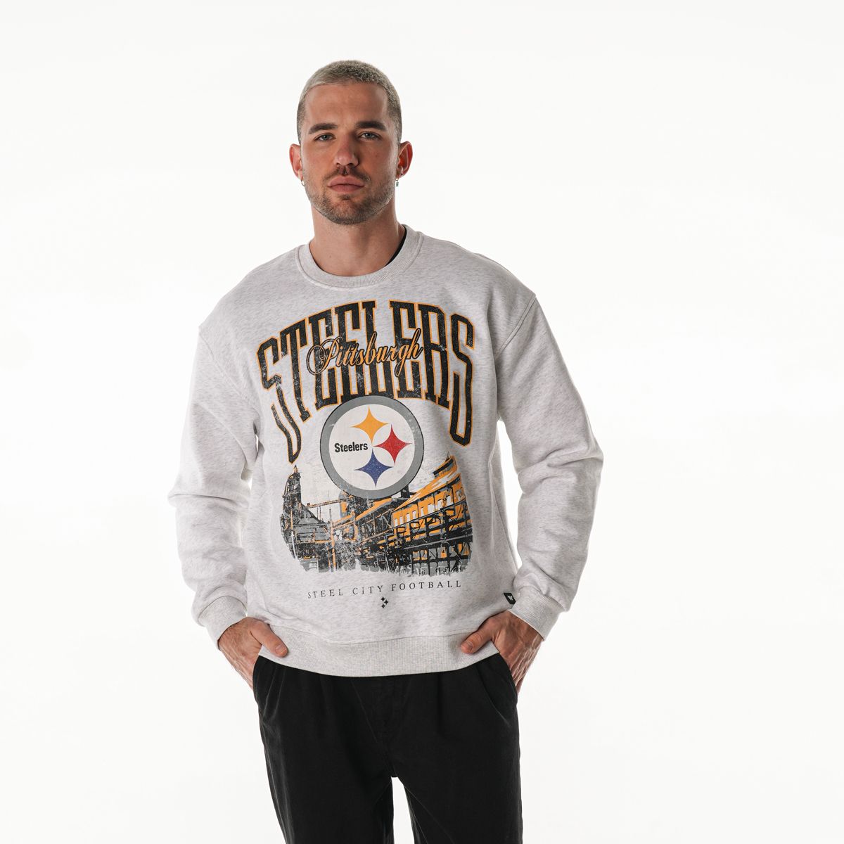 Pittsburgh Steelers Unisex Wild Collective Steel Mill Fleece Crew Sweatshirt 2 Pittsburgh Steelers Unisex Wild Collective Steel Mill Fleece Crew Sweatshirt