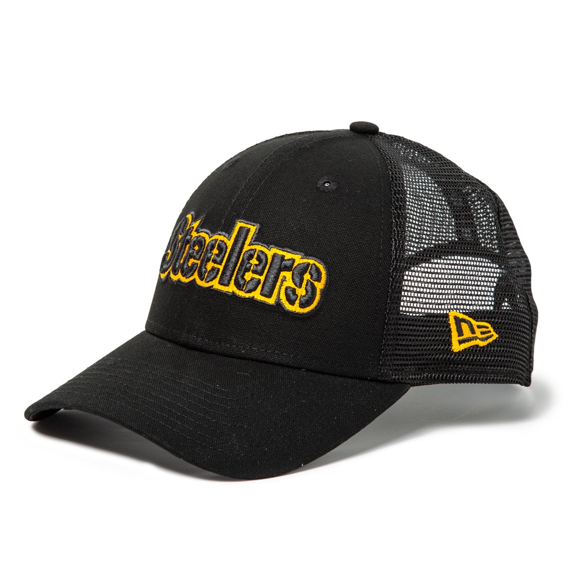 Pittsburgh Steelers New Era 9FORTY Stencil Stadium Trucker Hat 1 Pittsburgh Steelers New Era 9FORTY Stencil Stadium Trucker Hat