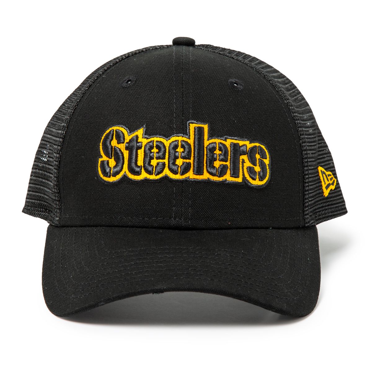Pittsburgh Steelers New Era 9FORTY Stencil Stadium Trucker Hat 2 Pittsburgh Steelers New Era 9FORTY Stencil Stadium Trucker Hat