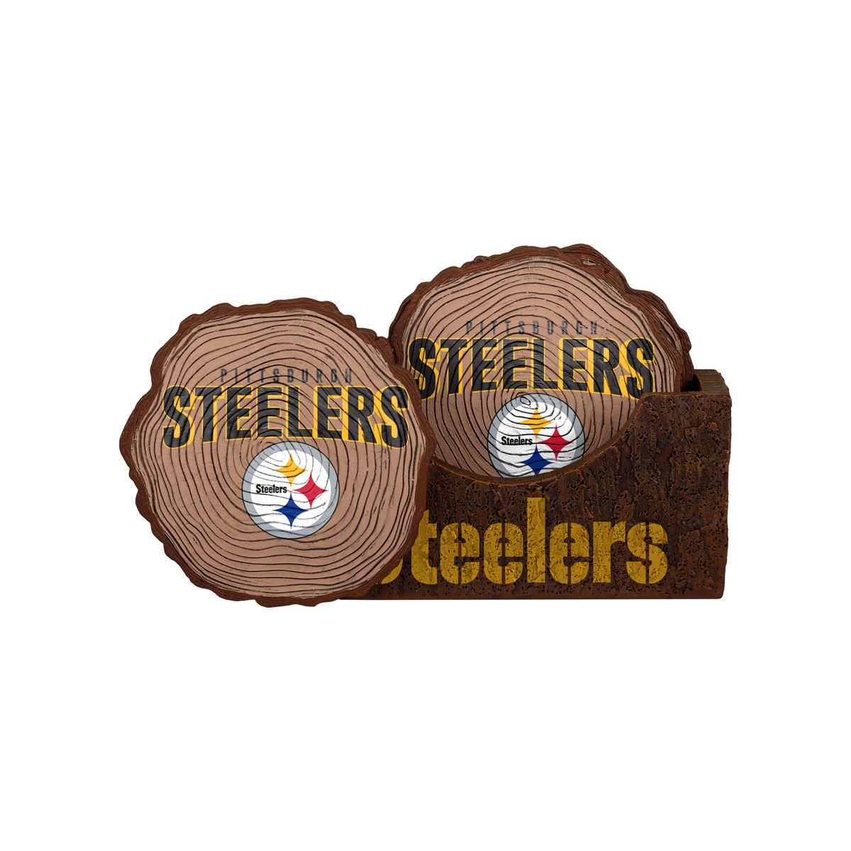 Pittsburgh Steelers Wooden Log 4 Pack Coaster w/ Holder 2 Pittsburgh Steelers Wooden Log 4 Pack Coaster w/ Holder