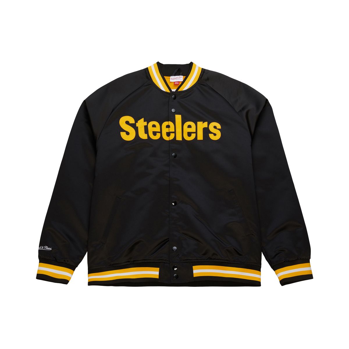 Pittsburgh Steelers Men's Mitchell & Ness Wordmark Satin Bomber Jacket