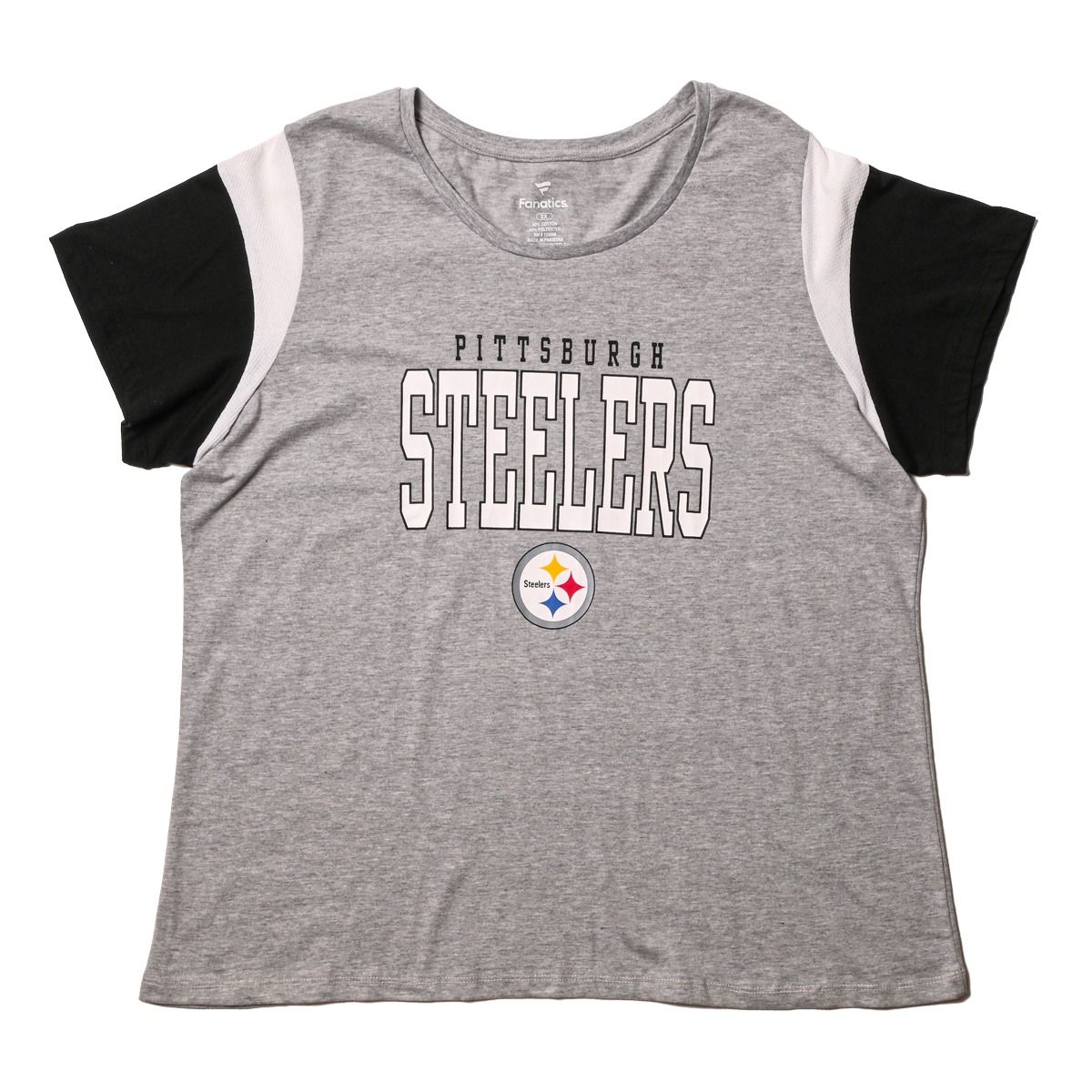 Pittsburgh Steelers Women's Plus Mesh Sleeve Insert Short Sleeve T-Shirt 1 Pittsburgh Steelers Women's Plus Mesh Sleeve Insert Short Sleeve T-Shirt
