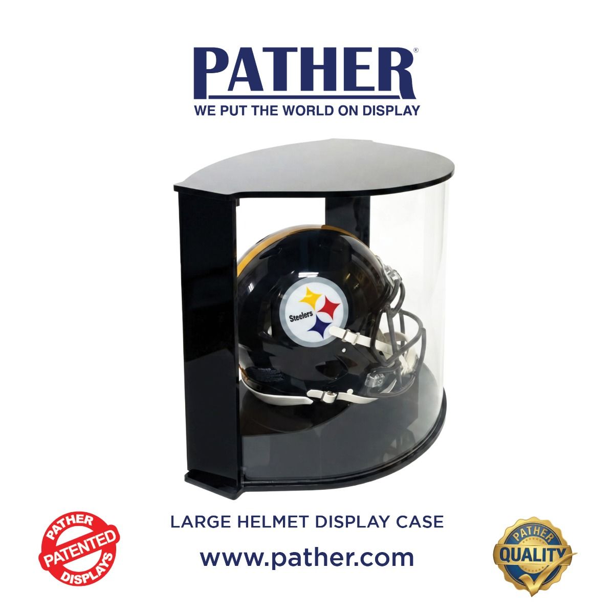 Pather Large Luxury Double Curved Display Case with Steelers Logo