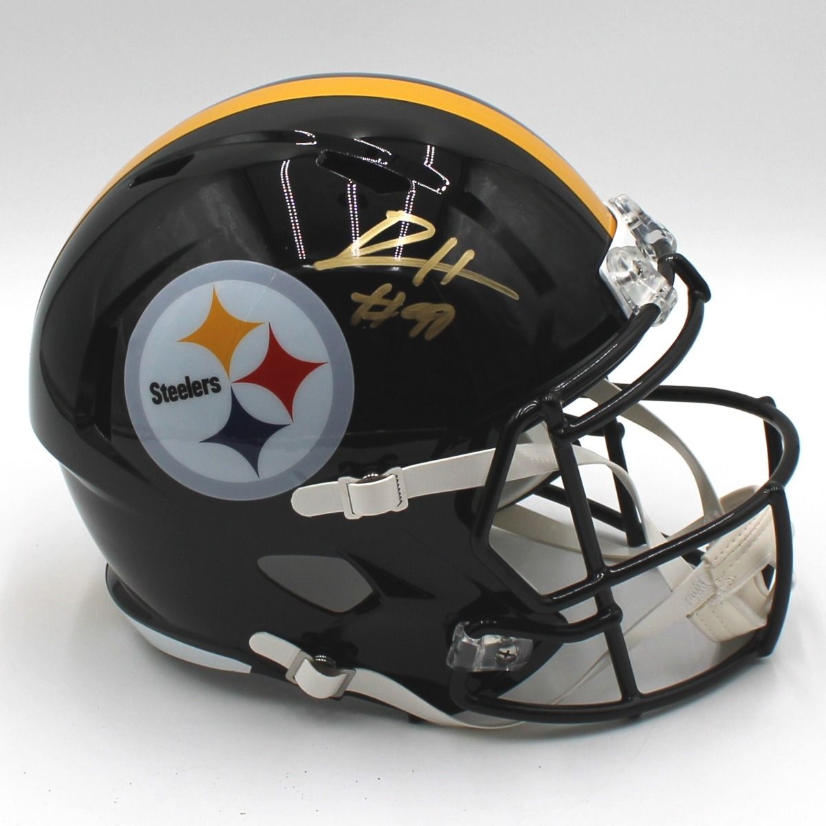 Pittsburgh Steelers #99 Derrick Harmon Autographed Riddell Replica Full-Size Helmet 1 Pittsburgh Steelers #99 Derrick Harmon Autographed Riddell Replica Full-Size Helmet