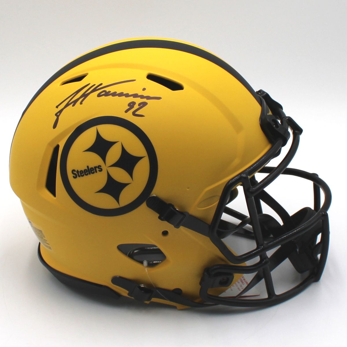 Pittsburgh Steelers #92 James Harrison Autographed Riddell Authentic Rave Full-Size Helmet 1 Pittsburgh Steelers #92 James Harrison Autographed Riddell Authentic Rave Full-Size Helmet
