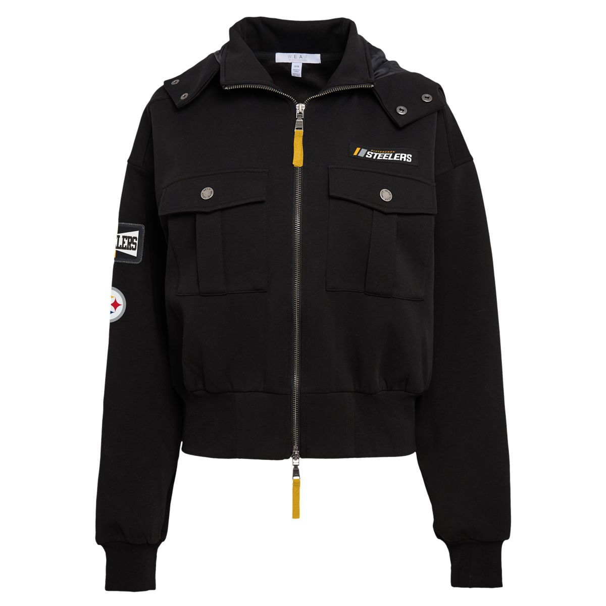 Pittsburgh Steelers Women's Erin Andrews Patch Pocket Bomber Jacket 1 Pittsburgh Steelers Women's Erin Andrews Patch Pocket Bomber Jacket