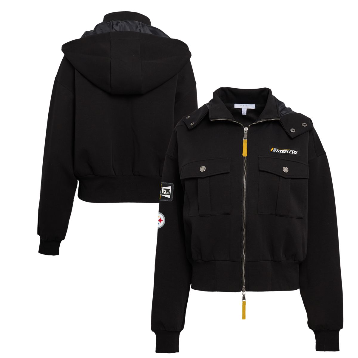Pittsburgh Steelers Women's Erin Andrews Patch Pocket Bomber Jacket 3 Pittsburgh Steelers Women's Erin Andrews Patch Pocket Bomber Jacket
