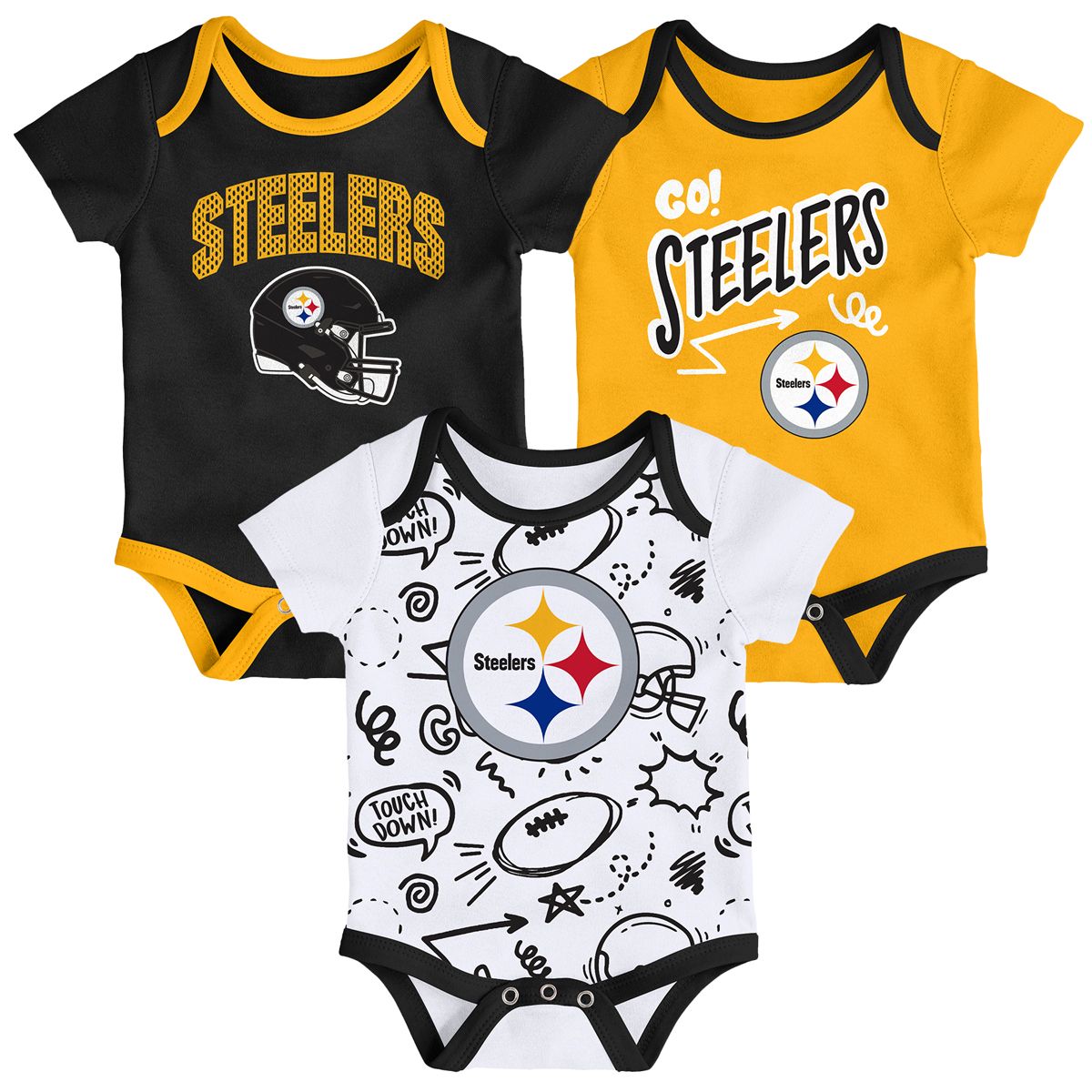 Pittsburgh Steelers Newborn All Day Play 3 Pack Creeper Set