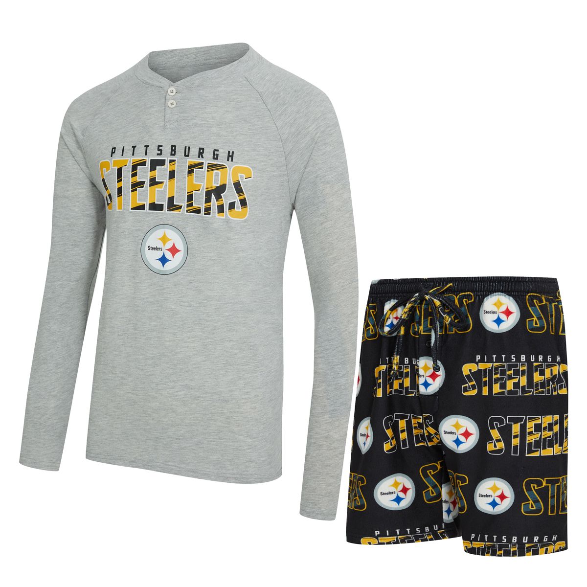 Pittsburgh Steelers Men's Shuffle Henley & Short Set 3 Pittsburgh Steelers Men's Shuffle Henley & Short Set