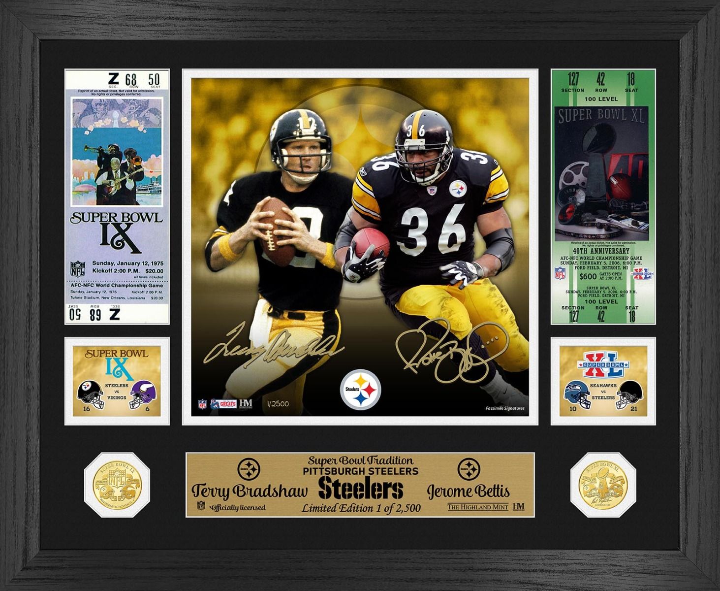 Pittsburgh Steelers Terry Bradshaw & Jerome Bettis Super Bowl Traditions Bronze Coin Photo Mint
