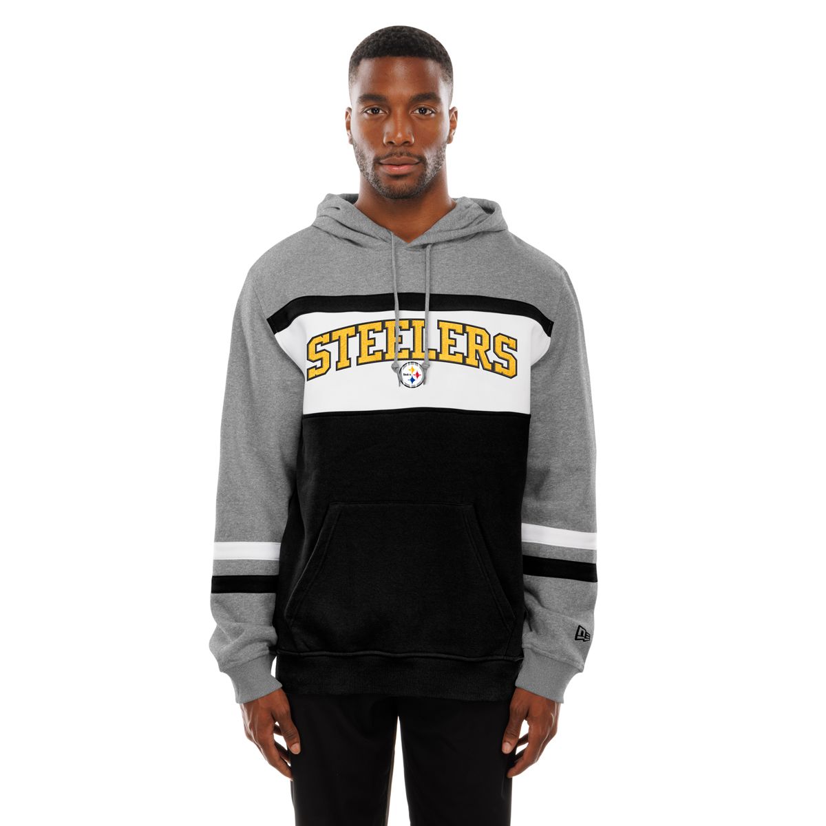 Pittsburgh Steelers Men's New Era Sport Night Colorblock Pullover Fleece Hoodie 2 Pittsburgh Steelers Men's New Era Sport Night Colorblock Pullover Fleece Hoodie