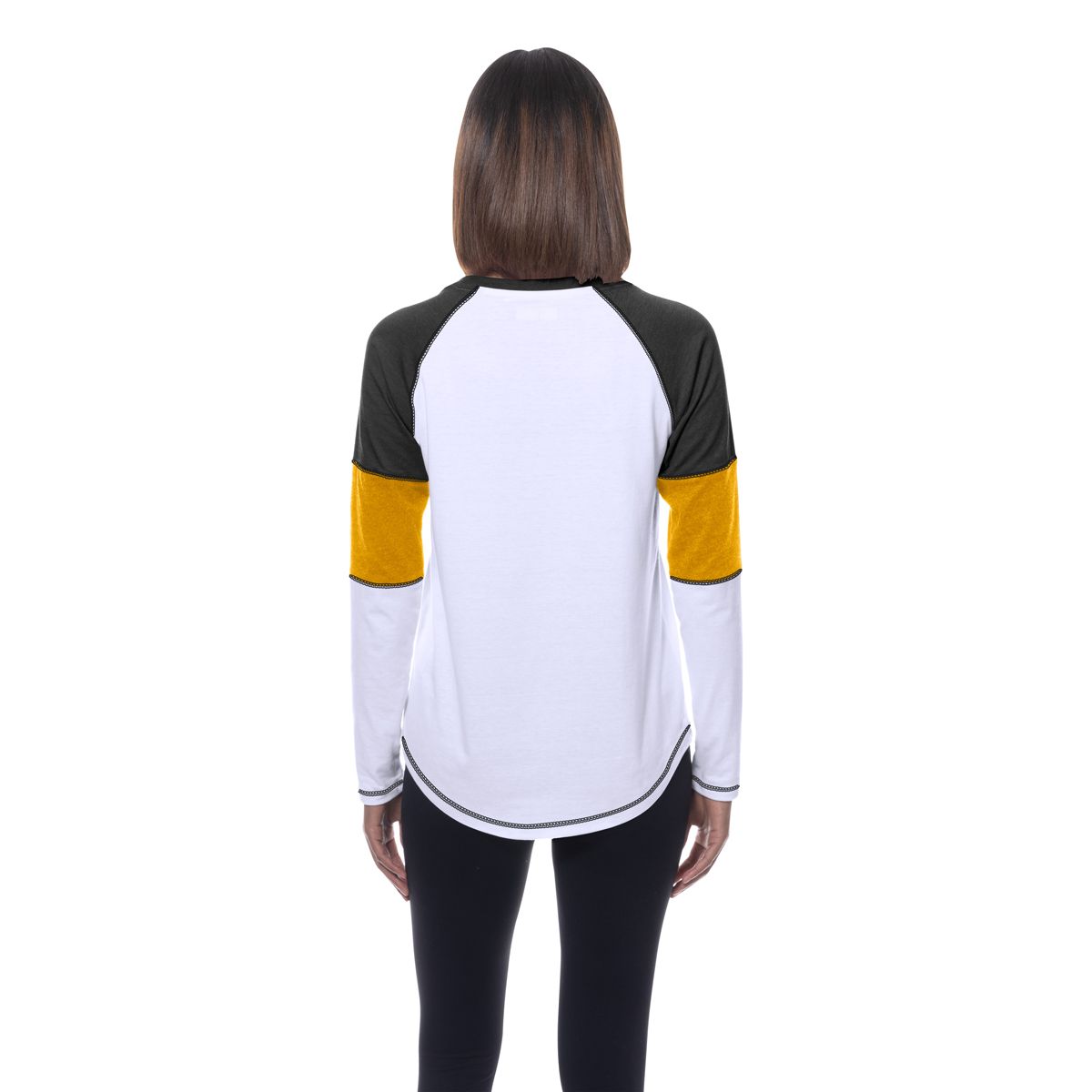 Pittsburgh Steelers Women's New Era Throwback Colorblock Long Sleeve T-Shirt 2 Pittsburgh Steelers Women's New Era Throwback Colorblock Long Sleeve T-Shirt
