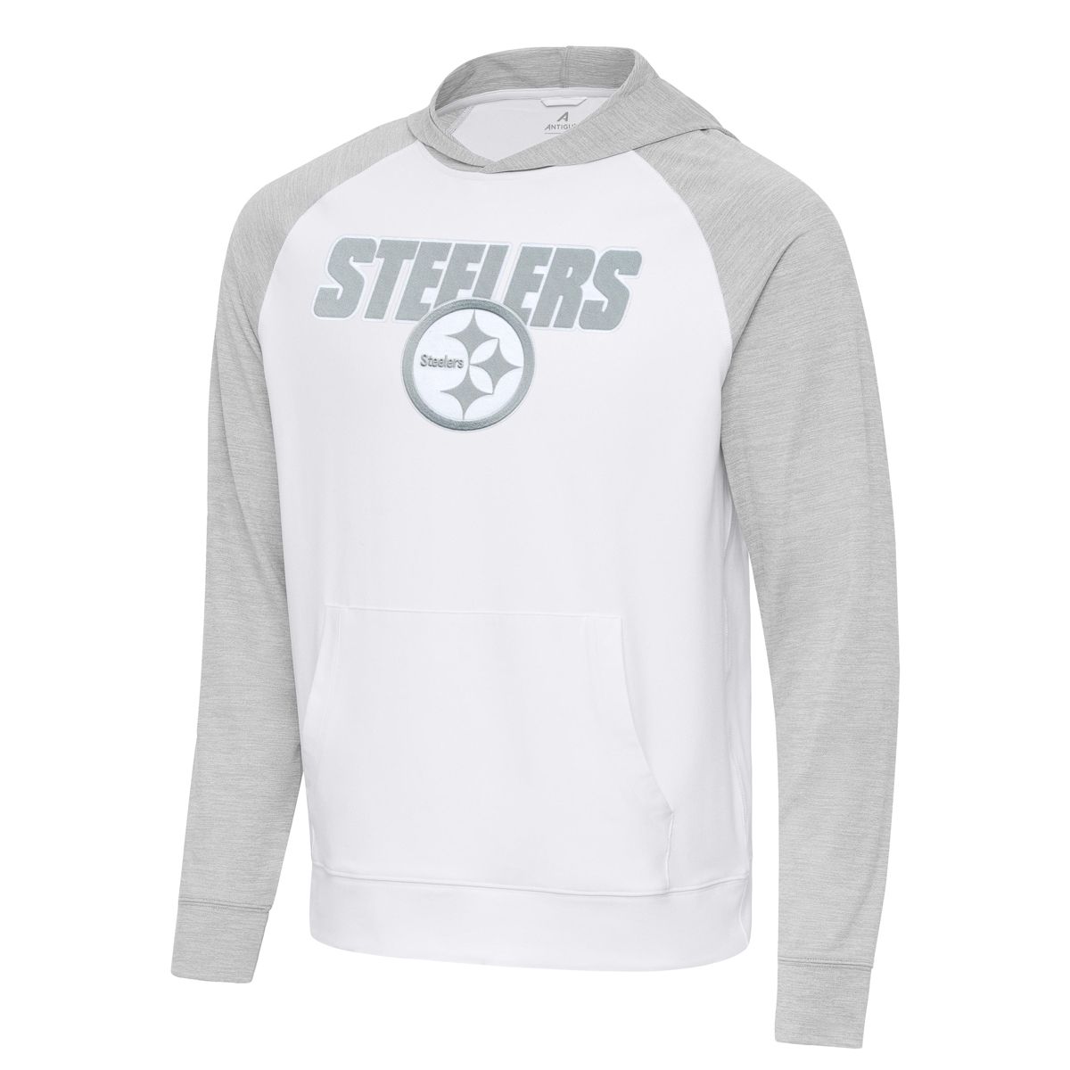 Pittsburgh Steelers Men's Antigua Urgent Colorblock Pullover Hooded Long Sleeve T-Shirt 3 Pittsburgh Steelers Men's Antigua Urgent Colorblock Pullover Hooded Long Sleeve T-Shirt