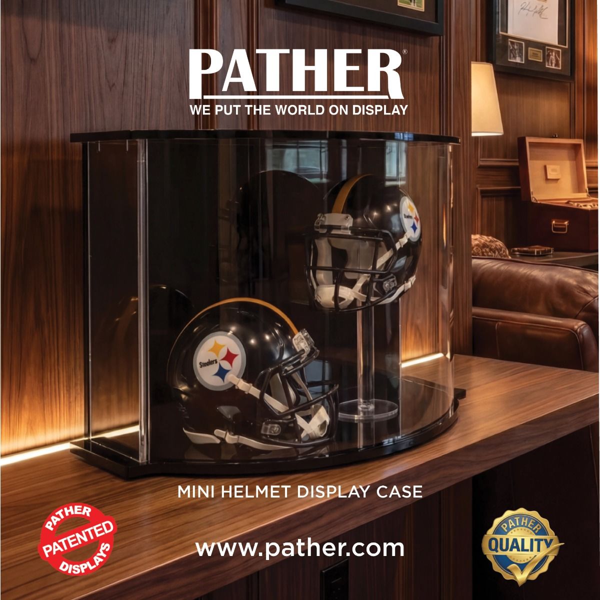 Pather Small Luxury Curved Display Case with Steelers Logo 2 Pather Small Luxury Curved Display Case with Steelers Logo