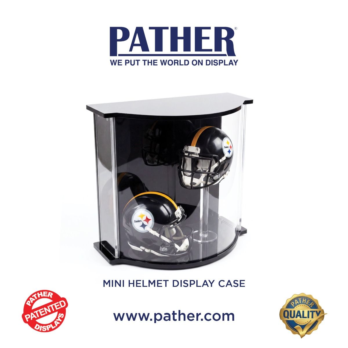 Pather Small Luxury Curved Display Case with Steelers Logo 2 Pather Small Luxury Curved Display Case with Steelers Logo