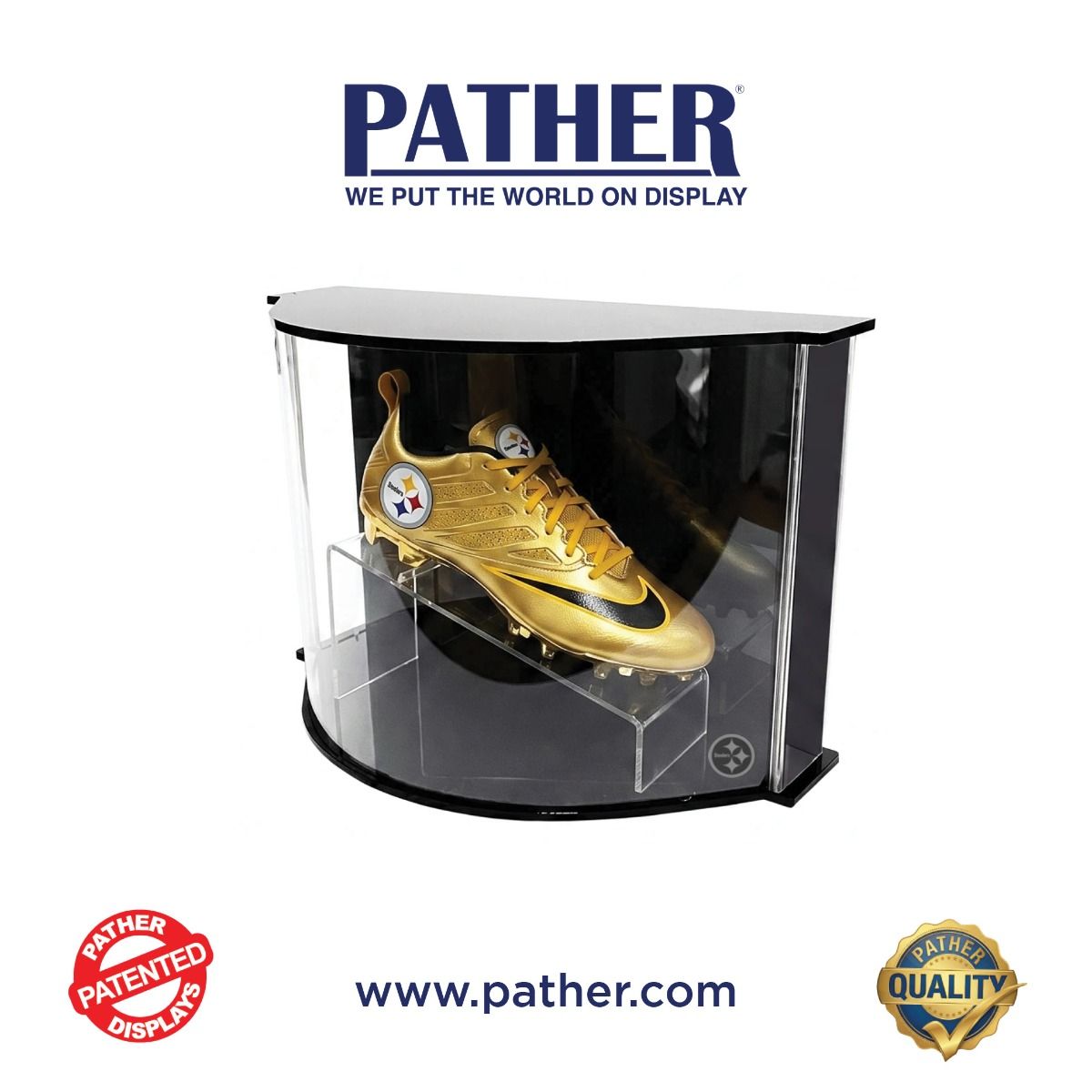 Pather Small Luxury Curved Display Case with Steelers Logo 3 Pather Small Luxury Curved Display Case with Steelers Logo