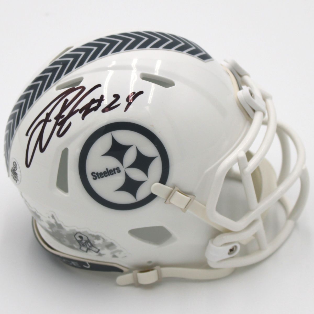 Pittsburgh Steelers #24 Joey Porter Autographed Riddell Speed Salute to Service Mini Helmet 3 Pittsburgh Steelers #24 Joey Porter Autographed Riddell Speed Salute to Service Mini Helmet