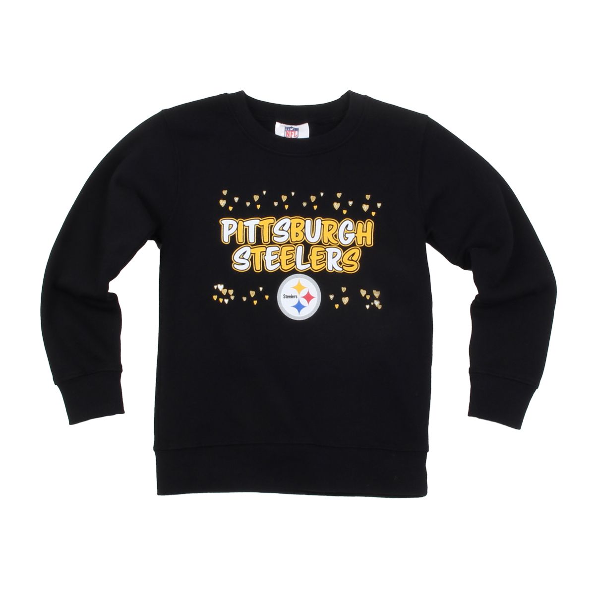 Pittsburgh Steelers Toddler Girls Scattered Hearts Organic Fleece Crew