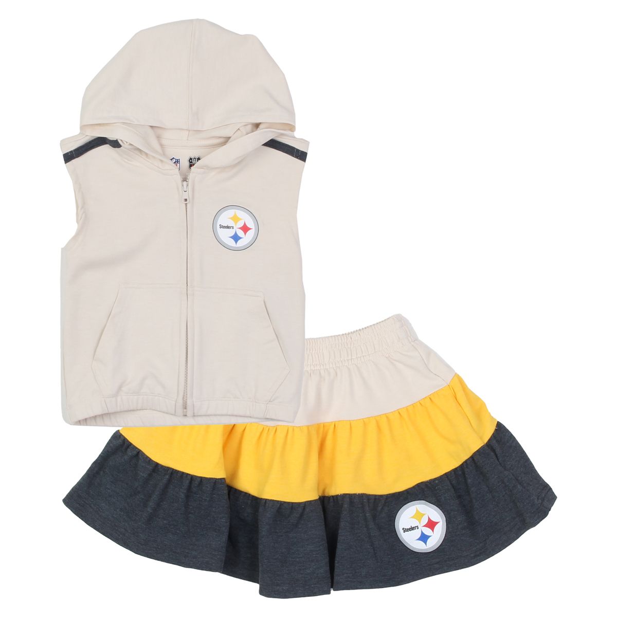 Pittsburgh Steelers Little Girls Sleeveless Zip Up Hoodie & Skirt Set