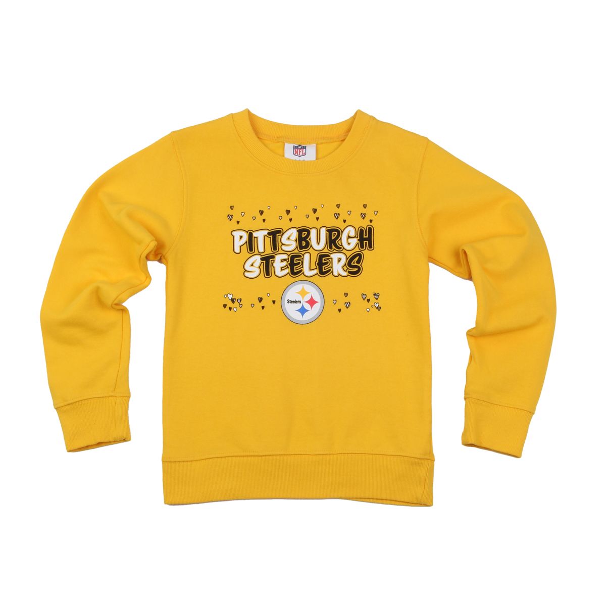 Pittsburgh Steelers Little Girl's Scattered Hearts Organic Fleece Crew