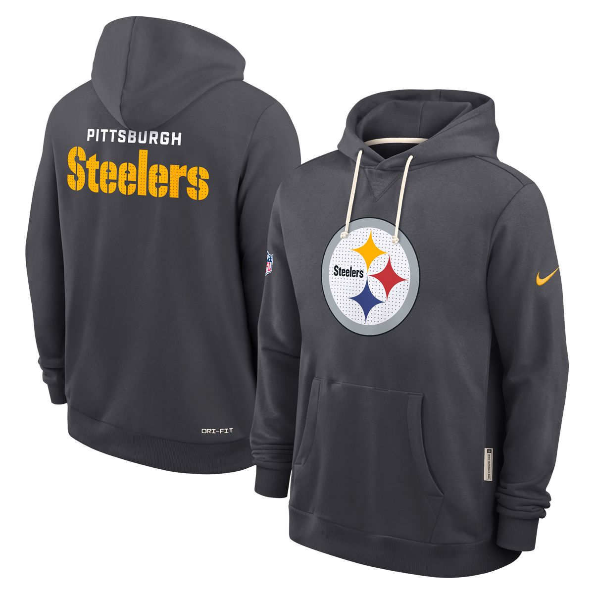 Pittsburgh Steelers Men's Nike Standard Issue Sideline Grey Pullover Fleece Hoodie 8 Pittsburgh Steelers Men's Nike Standard Issue Sideline Grey Pullover Fleece Hoodie