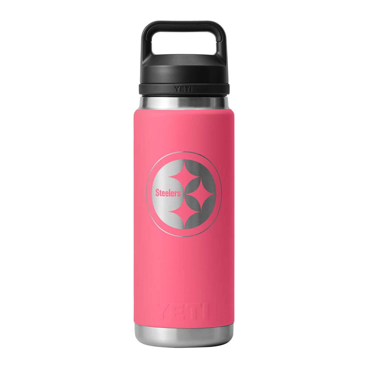 Pittsburgh Steelers Yeti 26oz. Etched Logo Pink Chug Bottle 1 Pittsburgh Steelers Yeti 26oz. Etched Logo Pink Chug Bottle