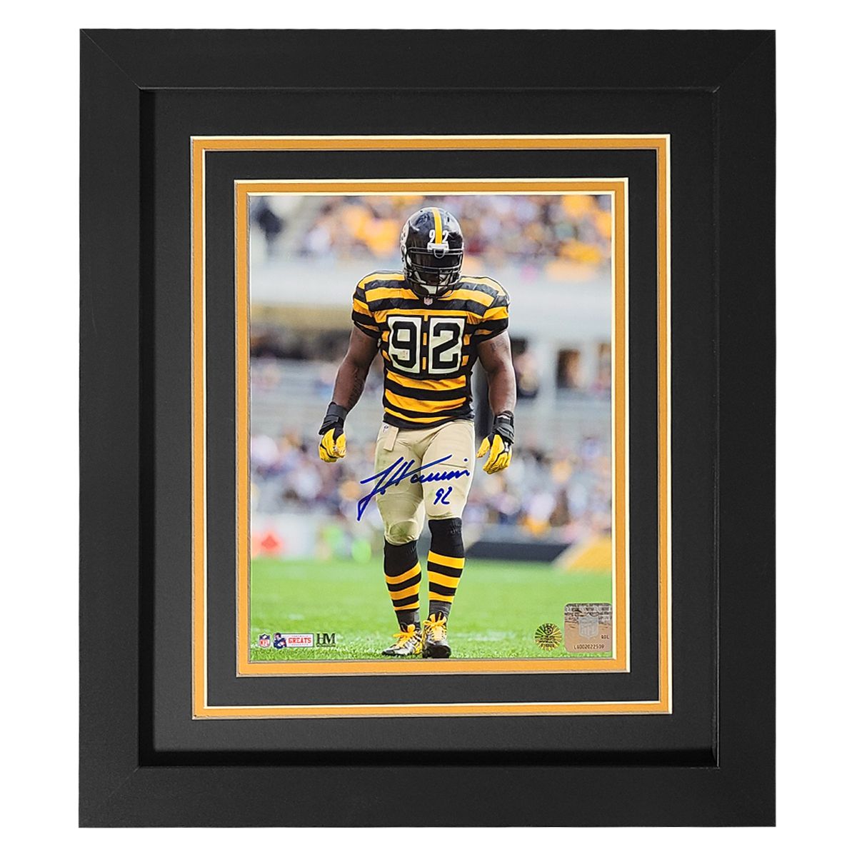 Pittsburgh Steelers #92 James Harrison Signed & Framed 8x10 Alternate Uniform