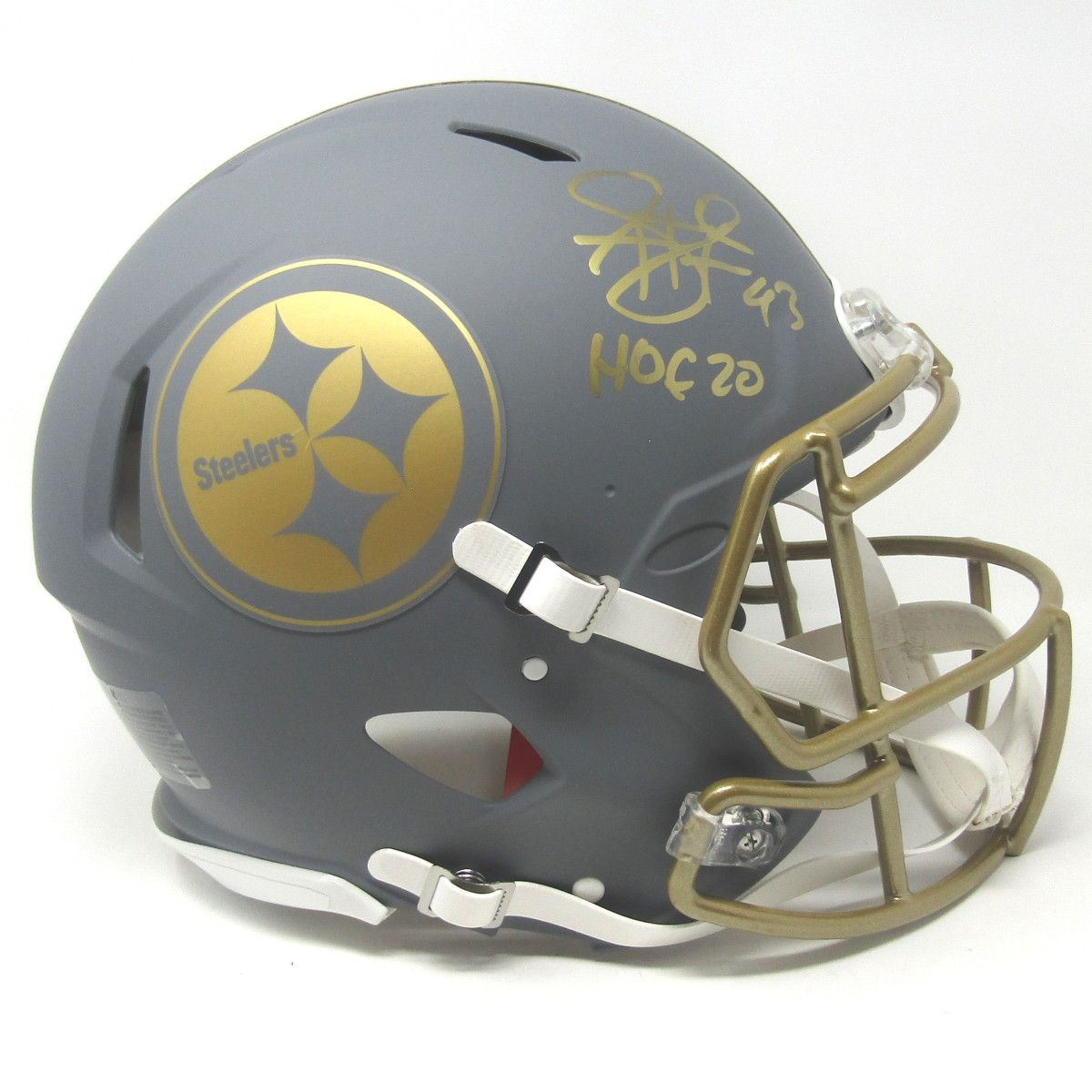 Pittsburgh Steelers #43 Troy Polamalu Autographed Riddell Authentic Speed Full-Size Slate Helmet