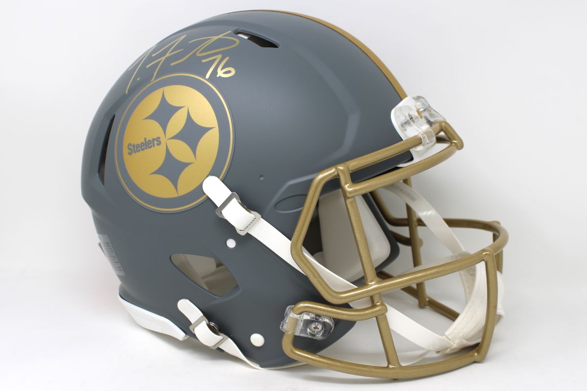 Pittsburgh Steelers #73 Troy Fautanu Autographed Riddell Authentic Speed Slate Full-Size Helmet 3 Pittsburgh Steelers #73 Troy Fautanu Autographed Riddell Authentic Speed Slate Full-Size Helmet