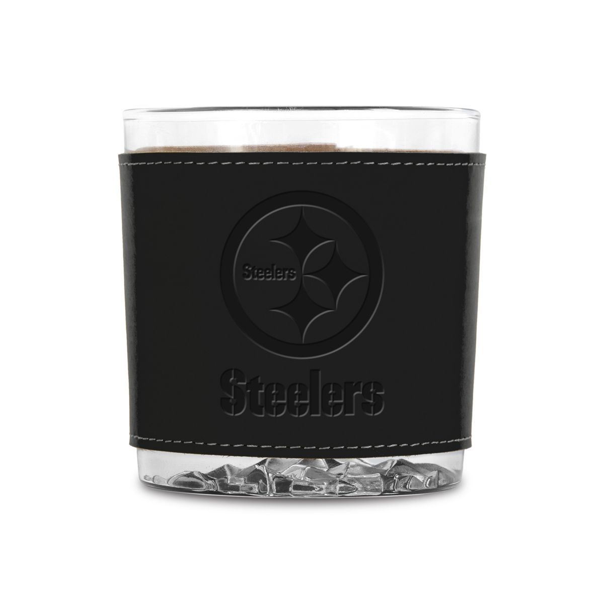Pittsburgh Steelers 10oz. Black Leather Wrap Rocks Glass 3 Pittsburgh Steelers 10oz. Black Leather Wrap Rocks Glass