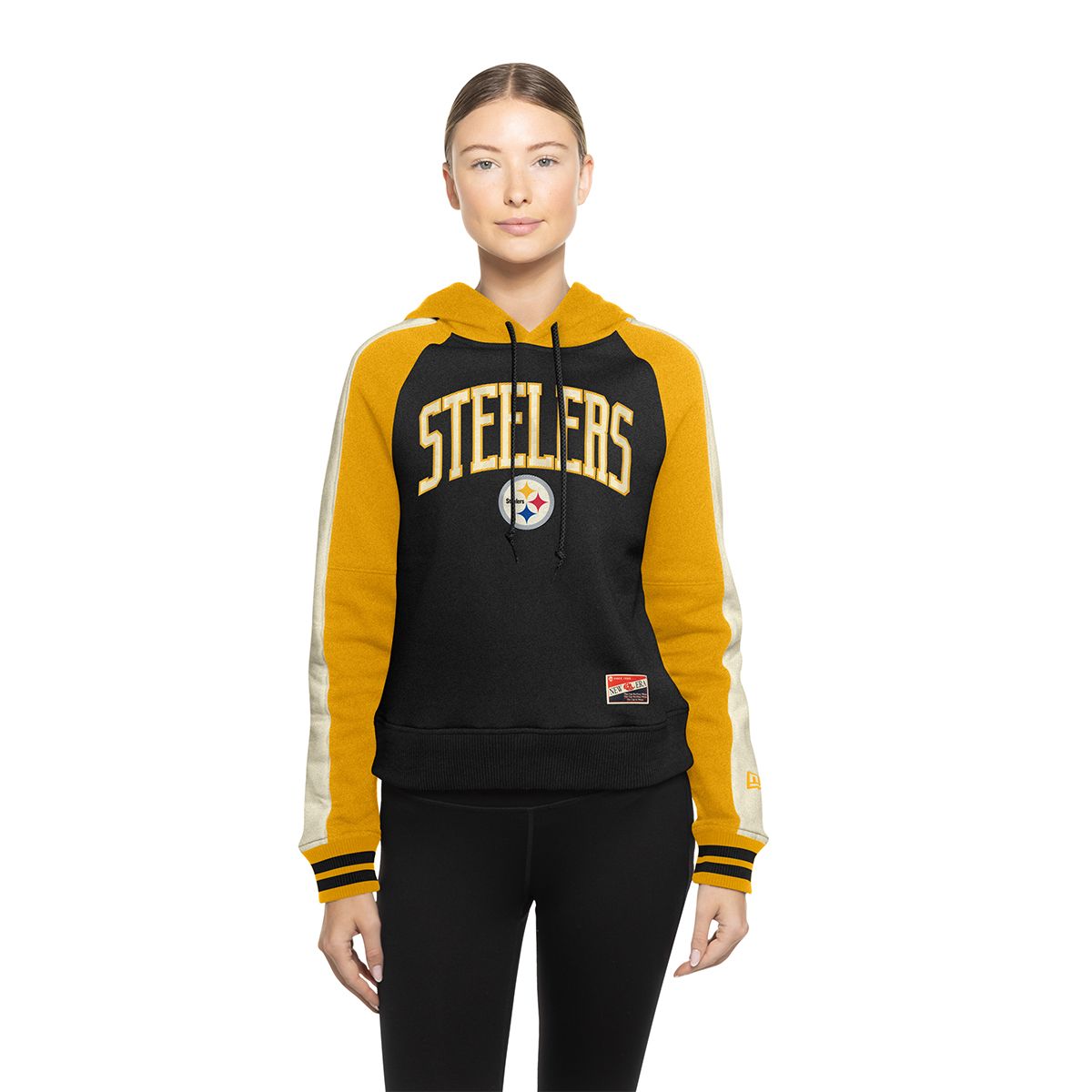 Pittsburgh Steelers Women's New Era Cropped Hoodie With Sleeve Stripes 2 Pittsburgh Steelers Women's New Era Cropped Hoodie With Sleeve Stripes