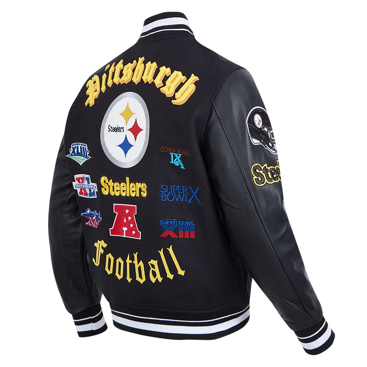 Pittsburgh Steelers Men's Pro Standard Old English 6X Champ Leather Varsity Jacket