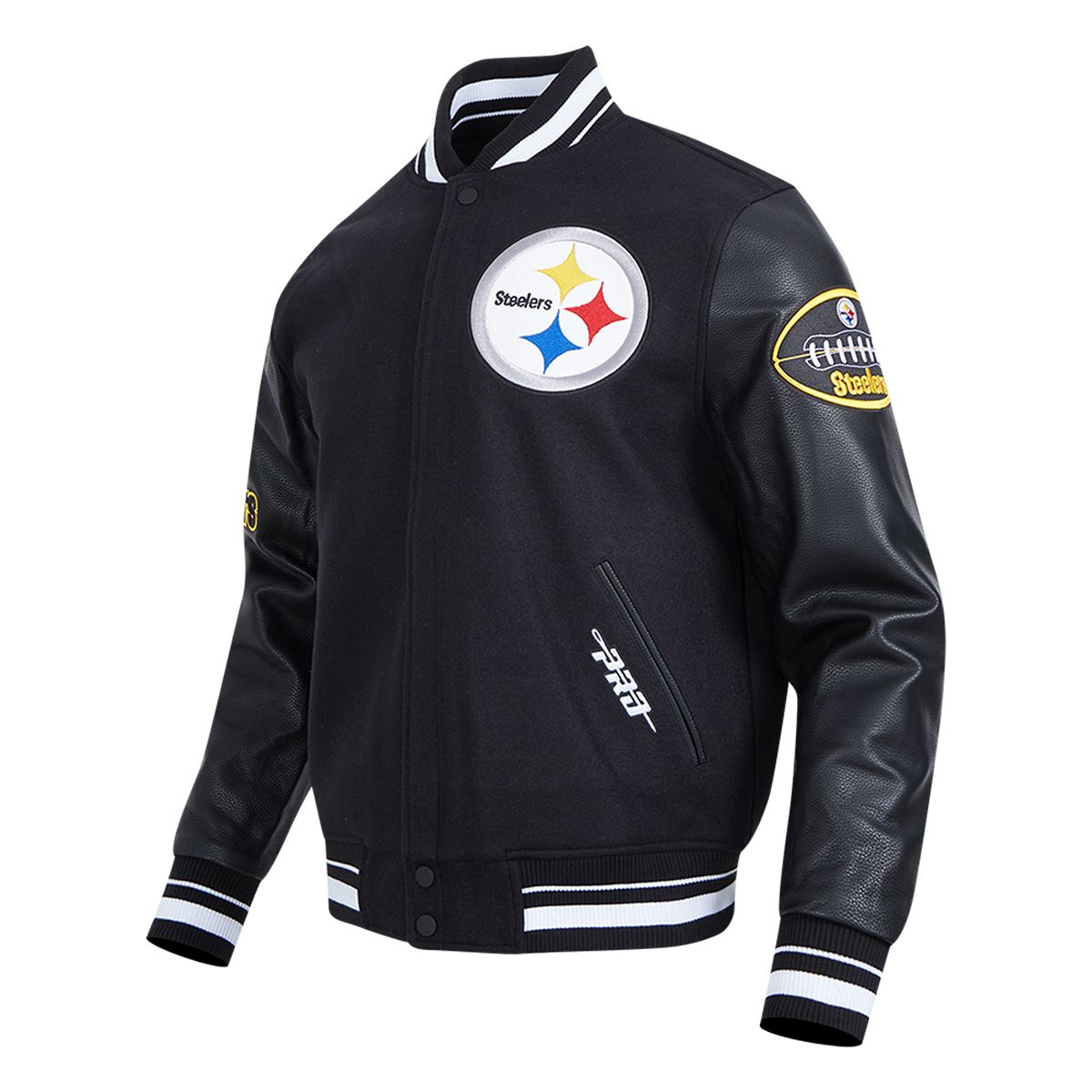 Pittsburgh Steelers Men's Pro Standard Old English 6X Champ Leather Varsity Jacket