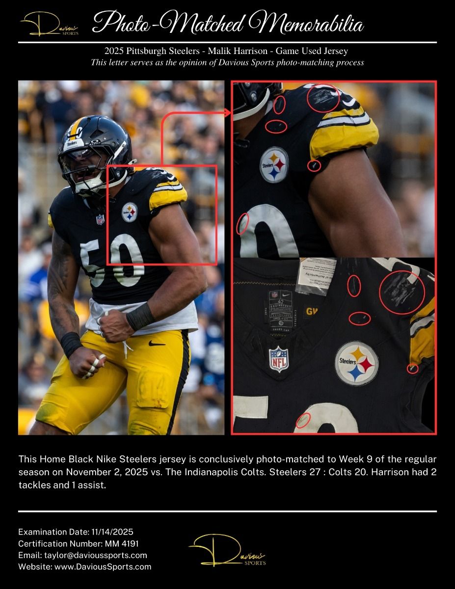 Pittsburgh Steelers #50 Malik Harrison Home Game Used Jersey* vs Indianapolis 3 Pittsburgh Steelers #50 Malik Harrison Home Game Used Jersey* vs Indianapolis