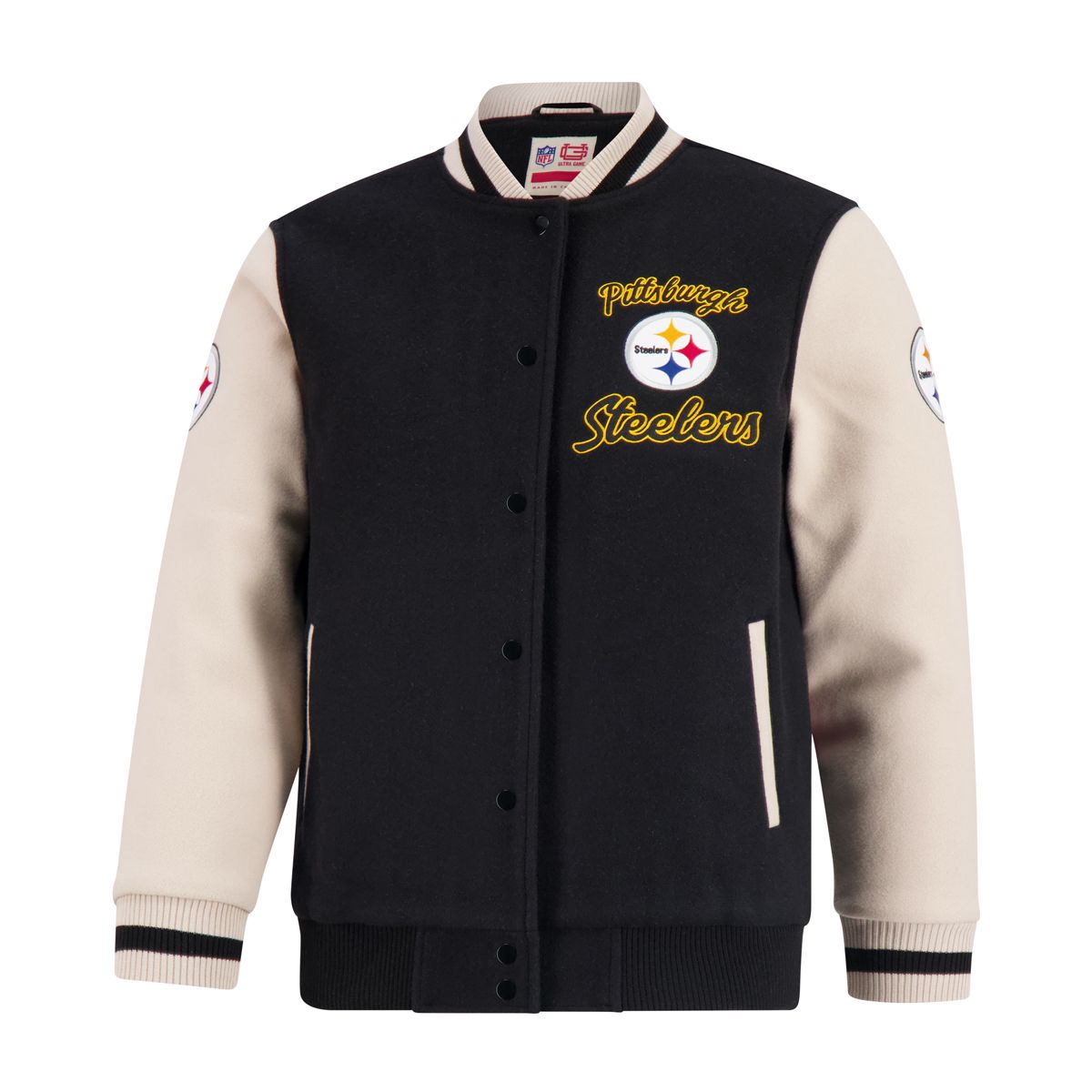 Pittsburgh Steelers Women's Icer School Spirit Varsity Jacket 1 Pittsburgh Steelers Women's Icer School Spirit Varsity Jacket