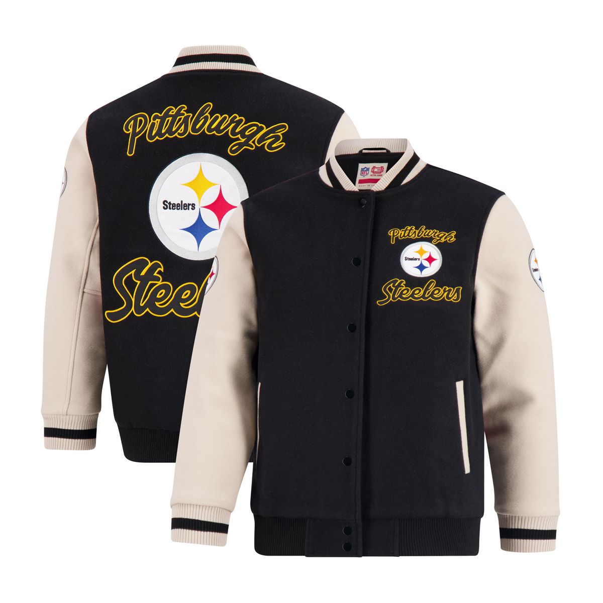 Pittsburgh Steelers Women's Icer School Spirit Varsity Jacket 3 Pittsburgh Steelers Women's Icer School Spirit Varsity Jacket