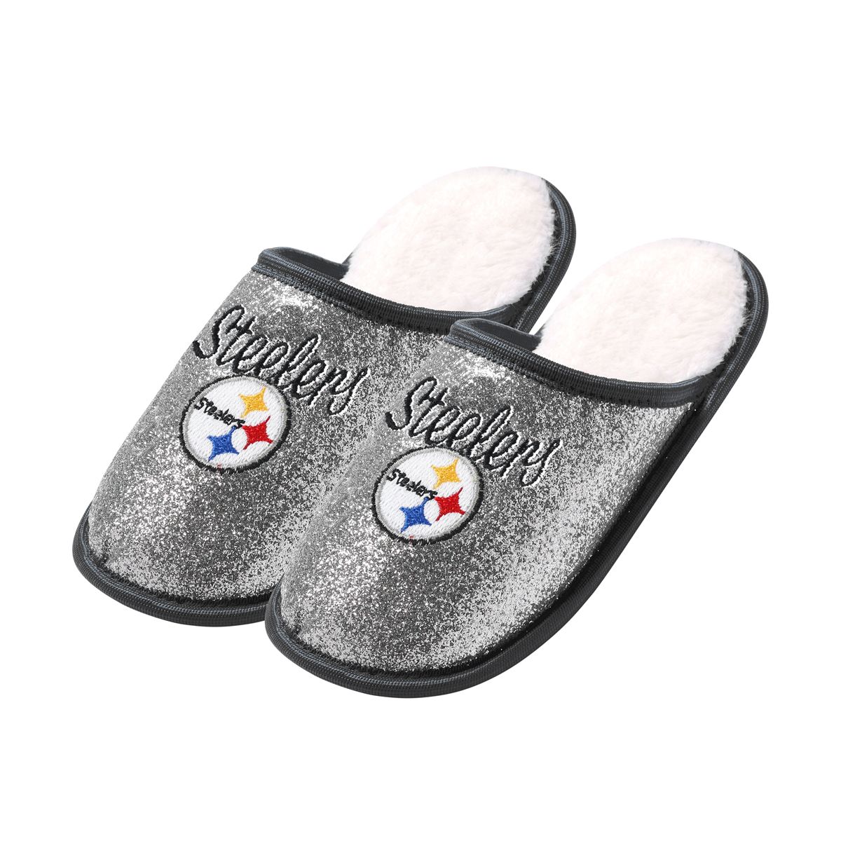 Pittsburgh Steelers Women's Glitter Sherpa Scuff Slipper 5 Pittsburgh Steelers Women's Glitter Sherpa Scuff Slipper