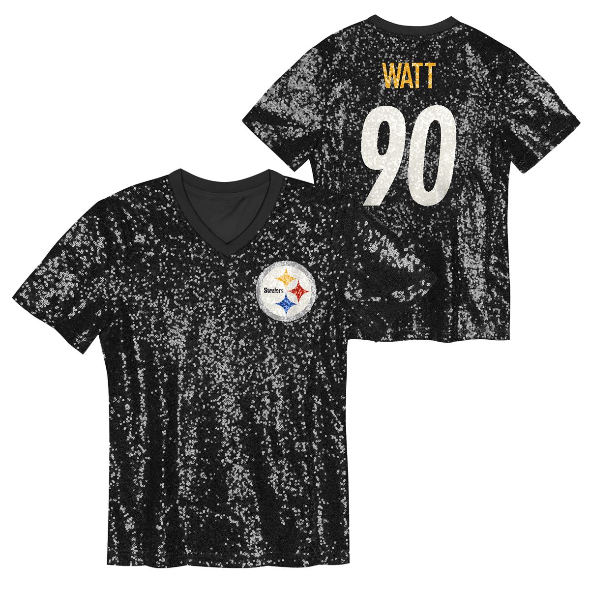 Pittsburgh Steelers Women's Team Glam Watt Sequin Short Sleeve T-Shirt