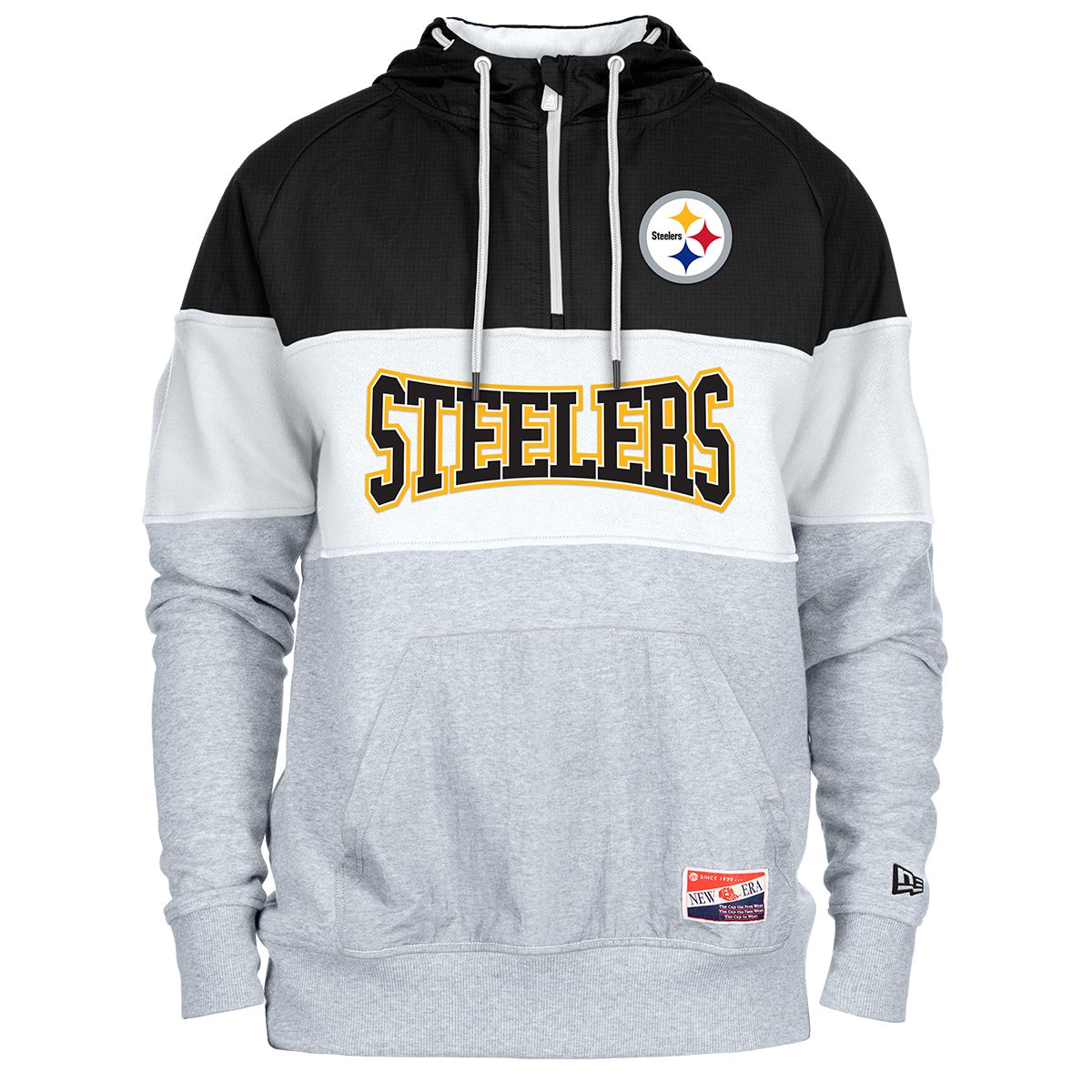 Pittsburgh Steelers Men's New Era Mixed Media 1/4 Zip Pullover Fleece Hoodie