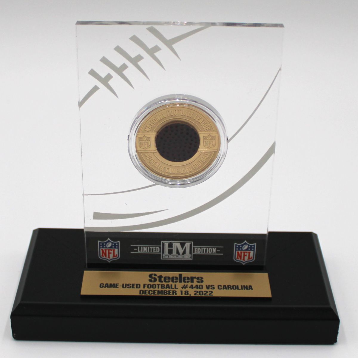 Game Used Football Piece vs Carolina 12.18.22 with Acrylic Stand