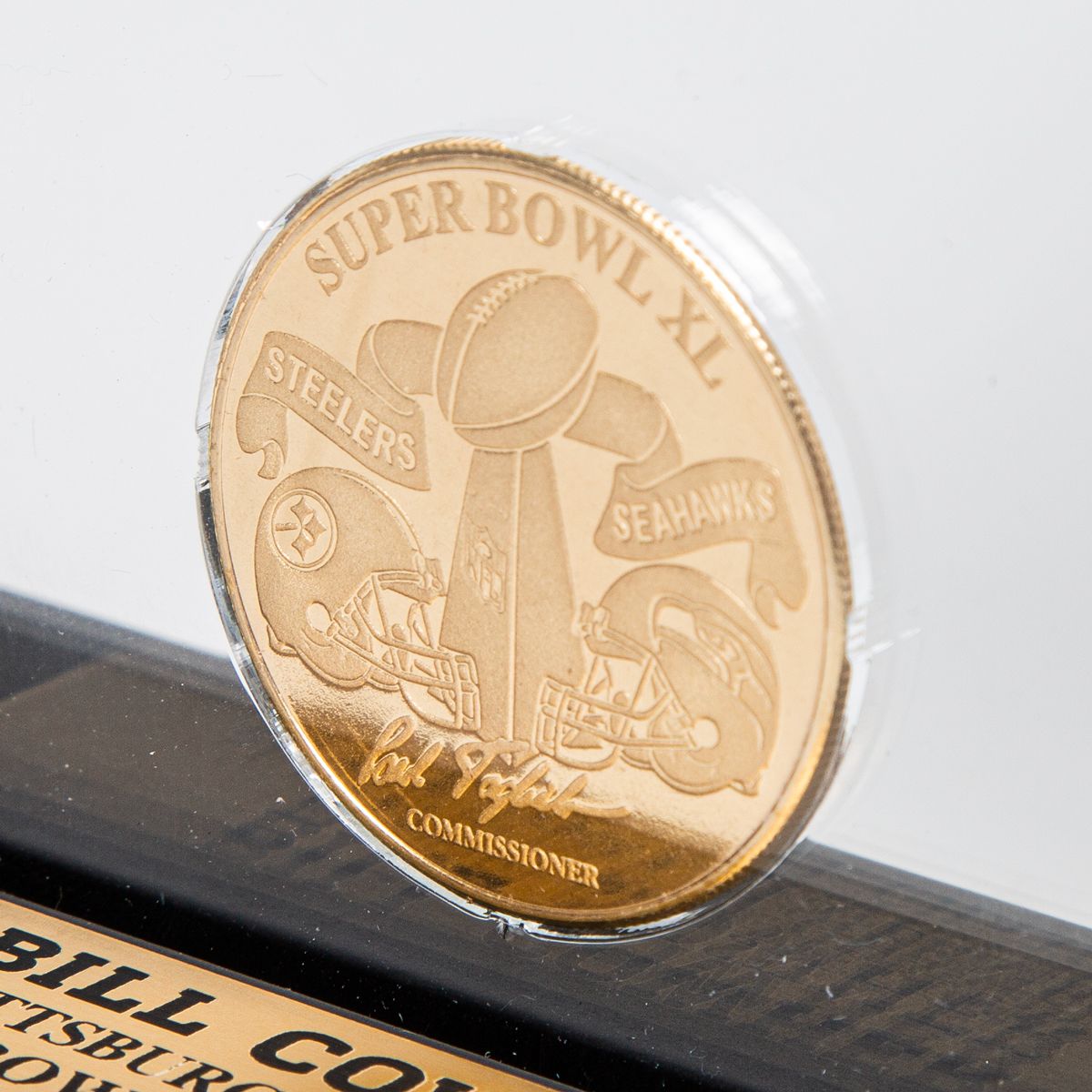 Bill Cowher SB XL Bronze Coin Ticket Acrylic 3 Bill Cowher SB XL Bronze Coin Ticket Acrylic