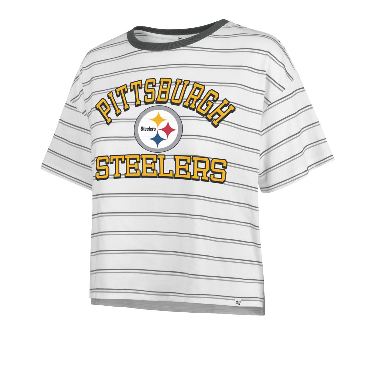 Pittsburgh Steelers Women's '47 Brand On The Line Stripe Crop Short Sleeve T-Shirt