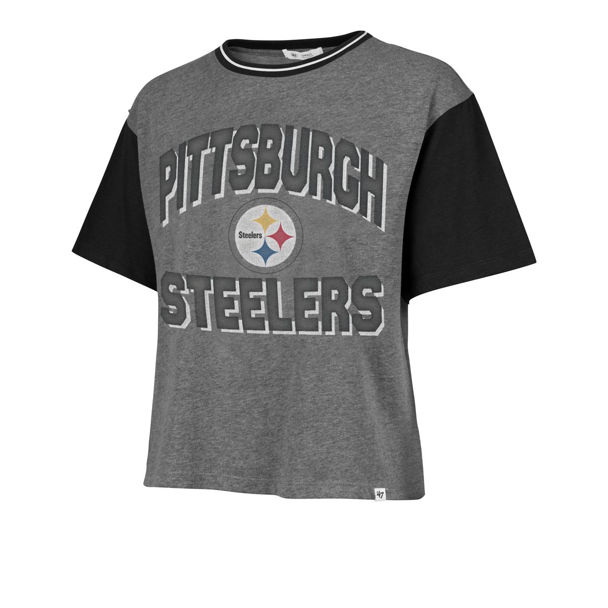 Pittsburgh Steelers Women's '47 Clubhouse Chance Ziggy Crop Short Sleeve T-Shirt 1 Pittsburgh Steelers Women's '47 Clubhouse Chance Ziggy Crop Short Sleeve T-Shirt