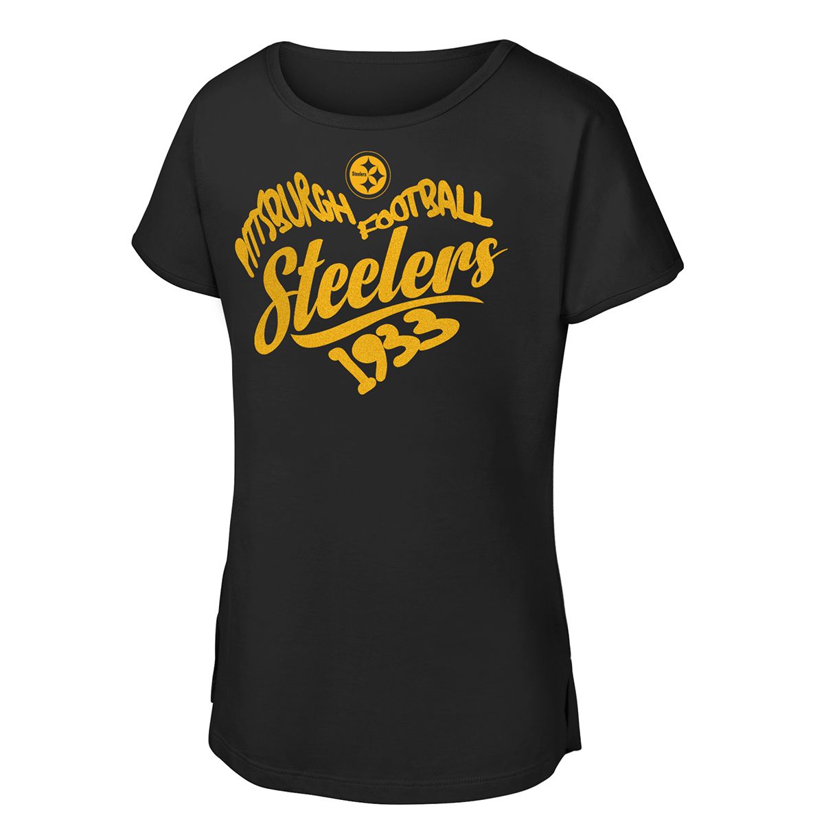 Pittsburgh Steelers Girls Color Rush Script Heart Short Sleeve T-Shirt 1 Pittsburgh Steelers Girls Color Rush Script Heart Short Sleeve T-Shirt
