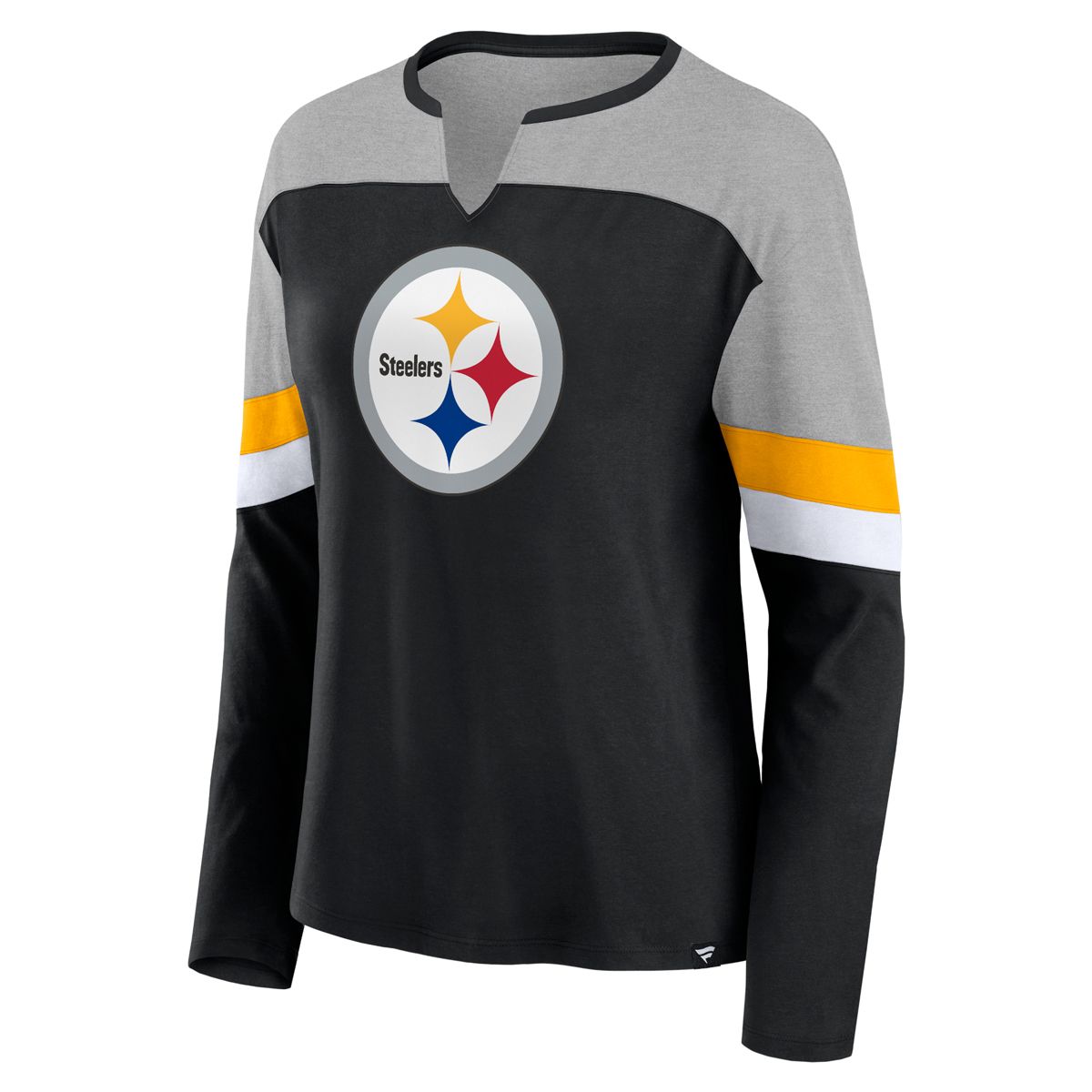 Pittsburgh Steelers Women's Chevron Notch Neck Long Sleeve T-Shirt 1 Pittsburgh Steelers Women's Chevron Notch Neck Long Sleeve T-Shirt