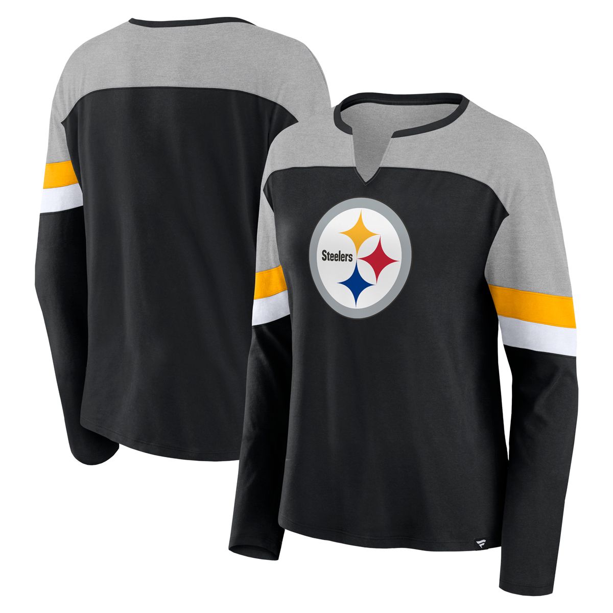 Pittsburgh Steelers Women's Chevron Notch Neck Long Sleeve T-Shirt 3 Pittsburgh Steelers Women's Chevron Notch Neck Long Sleeve T-Shirt