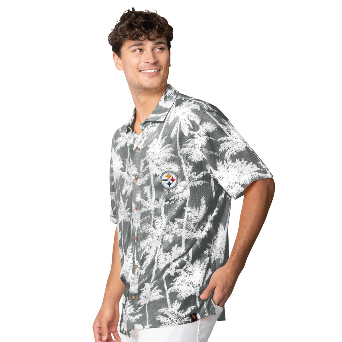 Pittsburgh Steelers Men's Margaritaville Reverse Printed Short Sleeve Party Shirt